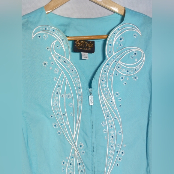 Bob Mackie Wearable Art Aqua Sz 1X Embroidered Blouse - Picture 4 of 4